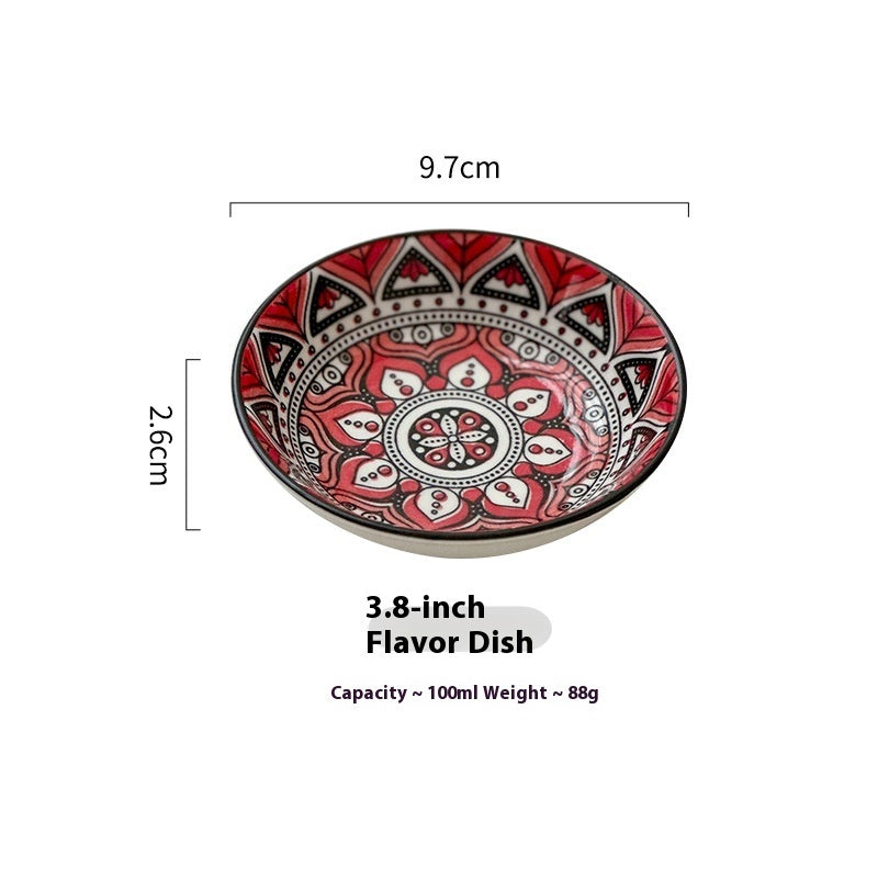 Ceramic Bohemian Sauce Dish Sauce Dipping Saucer Soy Sauce Dish Tableware