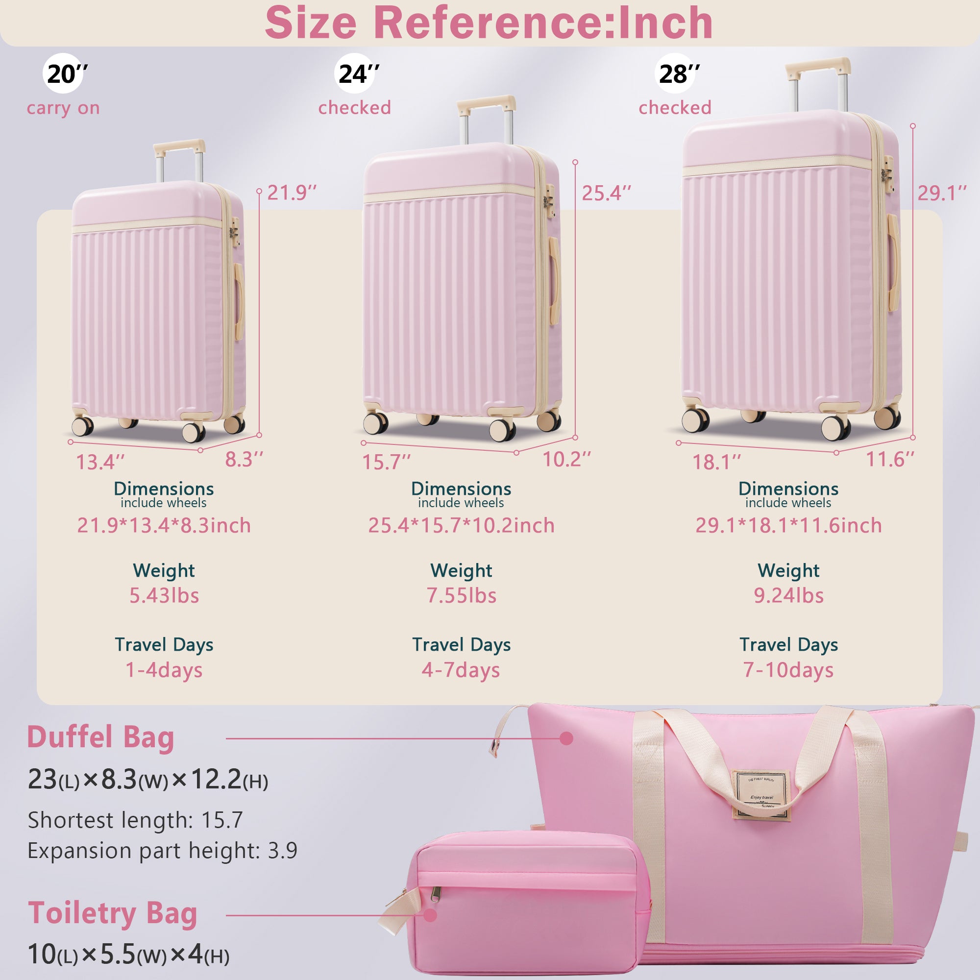Luggage Set 5 Piece, Hardside Carry On Suitcase , Expandable Luggage With Travel Bags Spinner Wheels TSA Lock