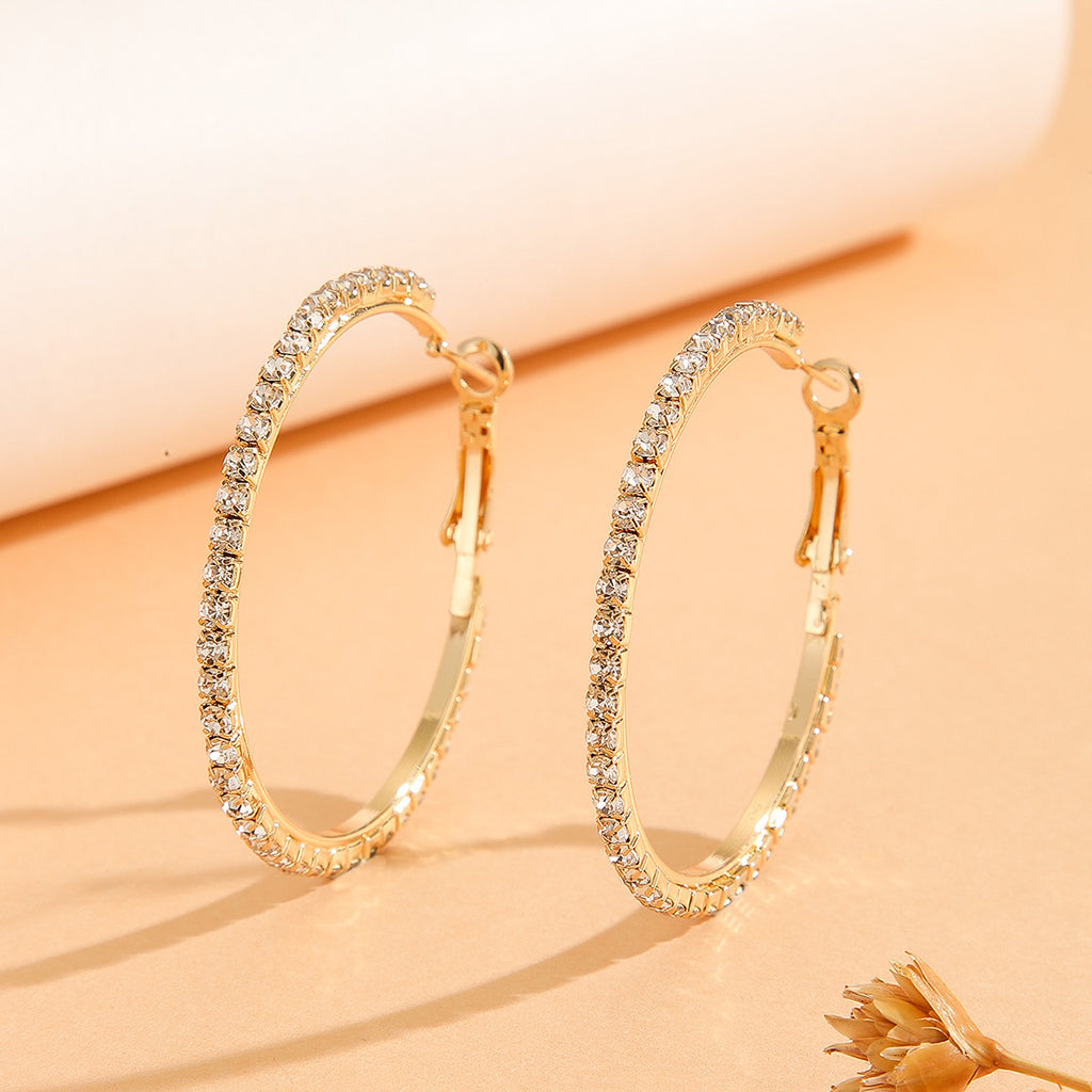 1 Pair European And American Zircon Inlaid Princess Style Large Earrings For Women, Worn At Daily Parties, Wedding Jewelry, Birthday Gifts