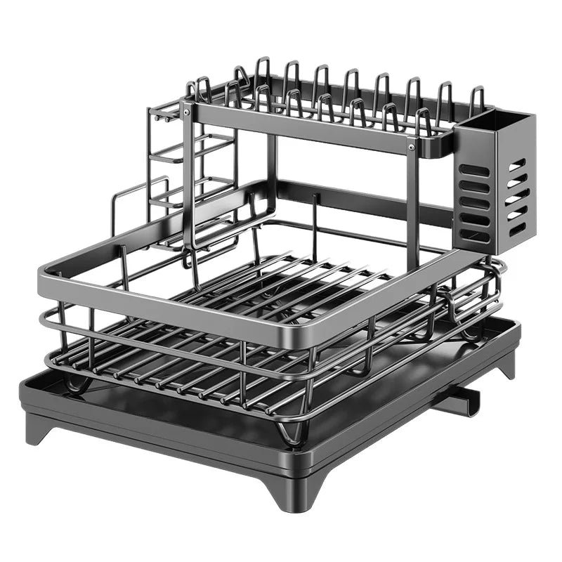 Dish Drying Rack Kitchen Adjustable Steel 2 Tier Plates Organizer Dish Bowl Drainer Storage Rack Kitchen Utensils