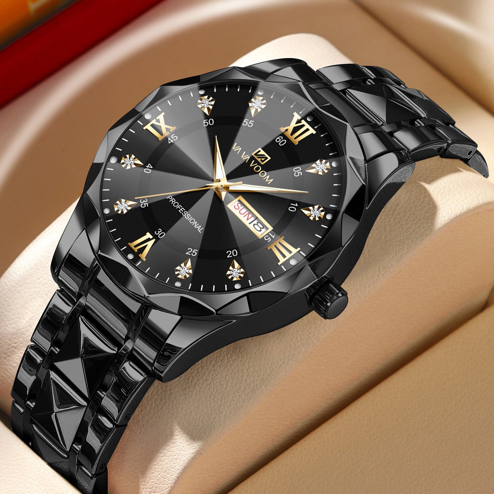 Double Calendar Tungsten Steel Waterproof Quartz Watch