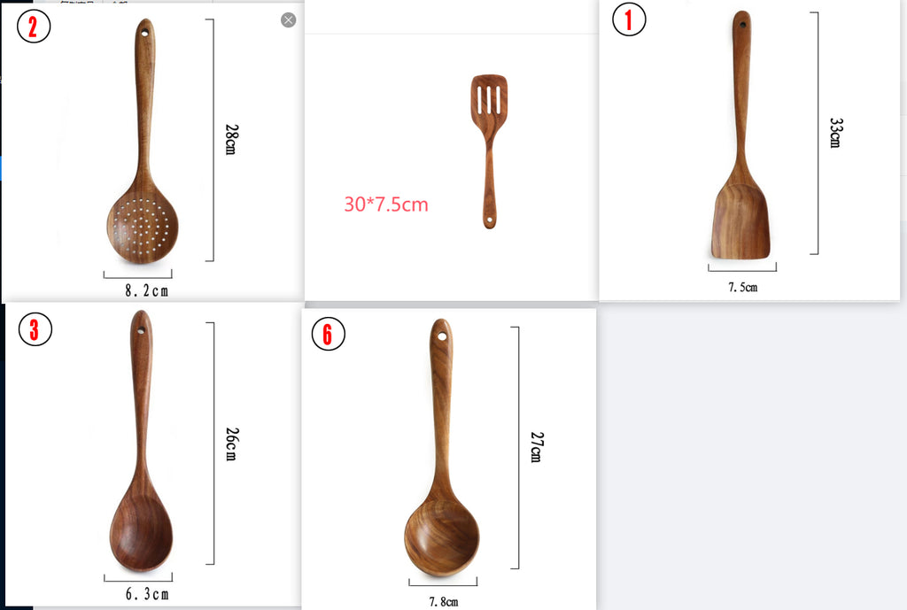 Thailand Teak Natural Wood Tableware Spoon Ladle Turner Long Rice Colander Soup Skimmer Cooking Spoons Scoop Kitchen Tool Set