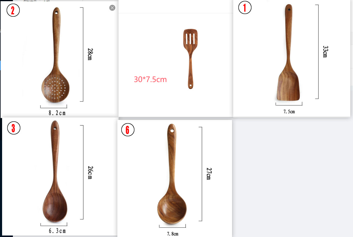 Thailand Teak Natural Wood Tableware Spoon Ladle Turner Long Rice Colander Soup Skimmer Cooking Spoons Scoop Kitchen Tool Set