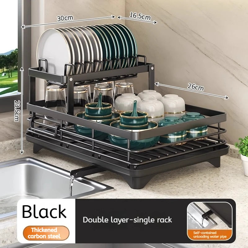 Dish Drying Rack Kitchen Adjustable Steel 2 Tier Plates Organizer Dish Bowl Drainer Storage Rack Kitchen Utensils