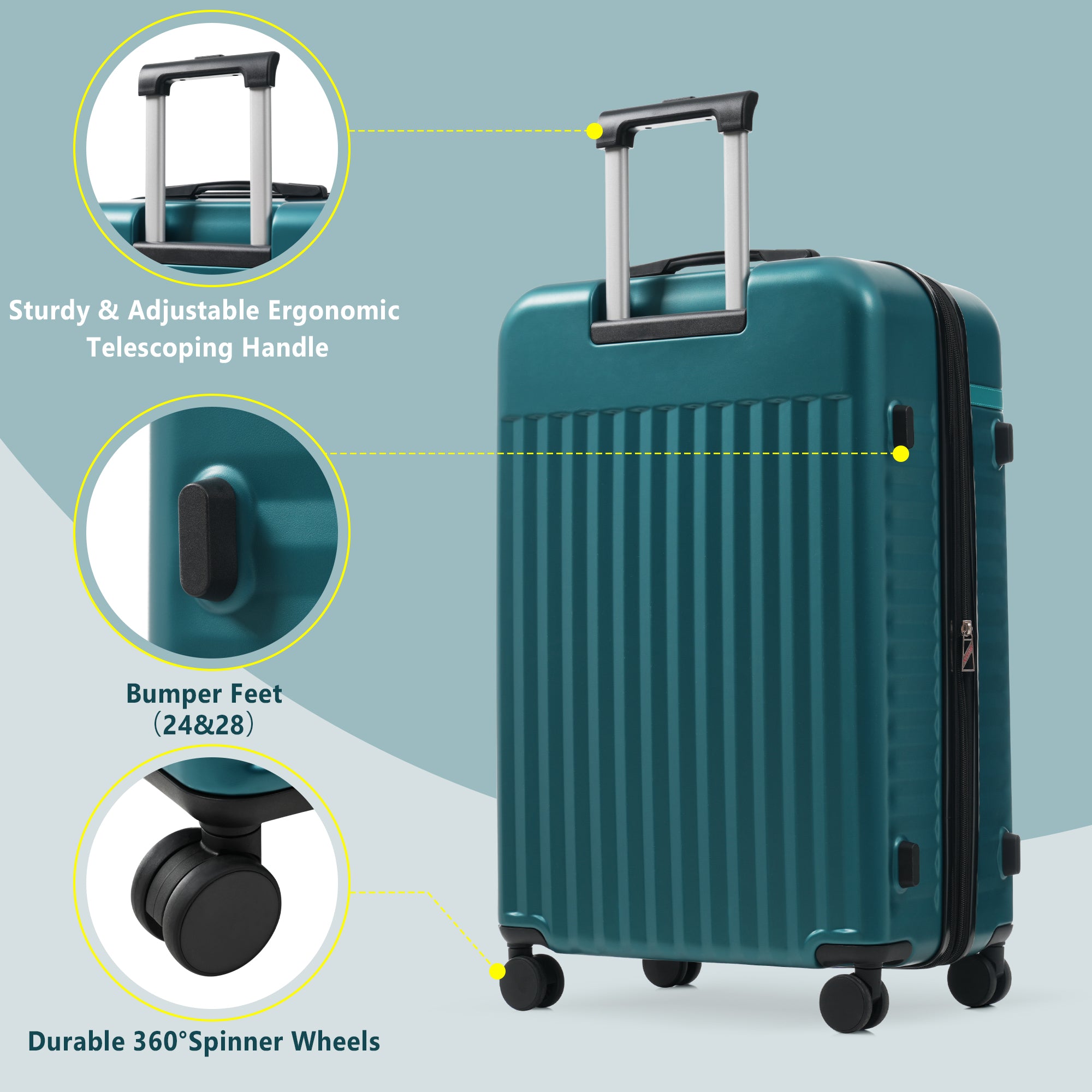 Luggage Set 5 Piece, Hardside Carry On Suitcase , Expandable Luggage With Travel Bags Spinner Wheels TSA Lock