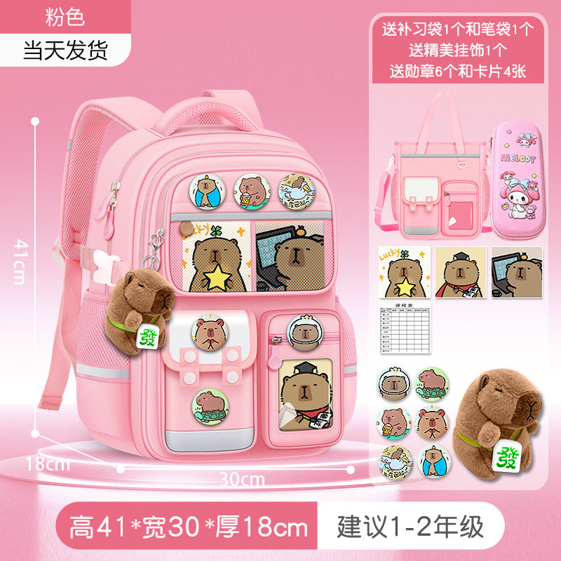 2026 new capybara school bag for elementary school girls ultra-light weight weight protection for boys from grades 1 to 3 to 6