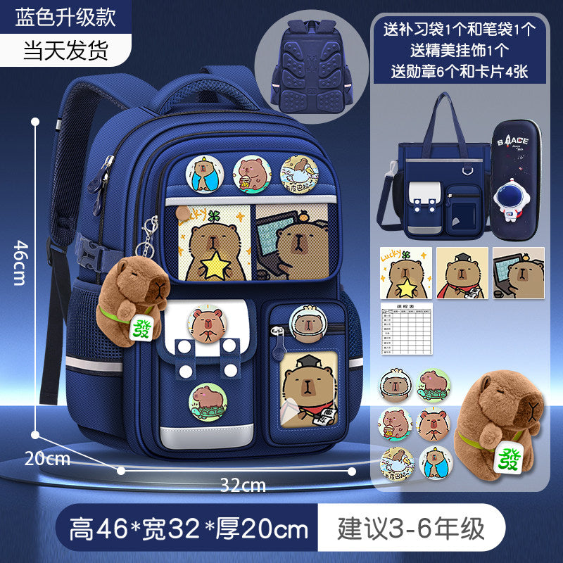 2026 new capybara school bag for elementary school girls ultra-light weight weight protection for boys from grades 1 to 3 to 6