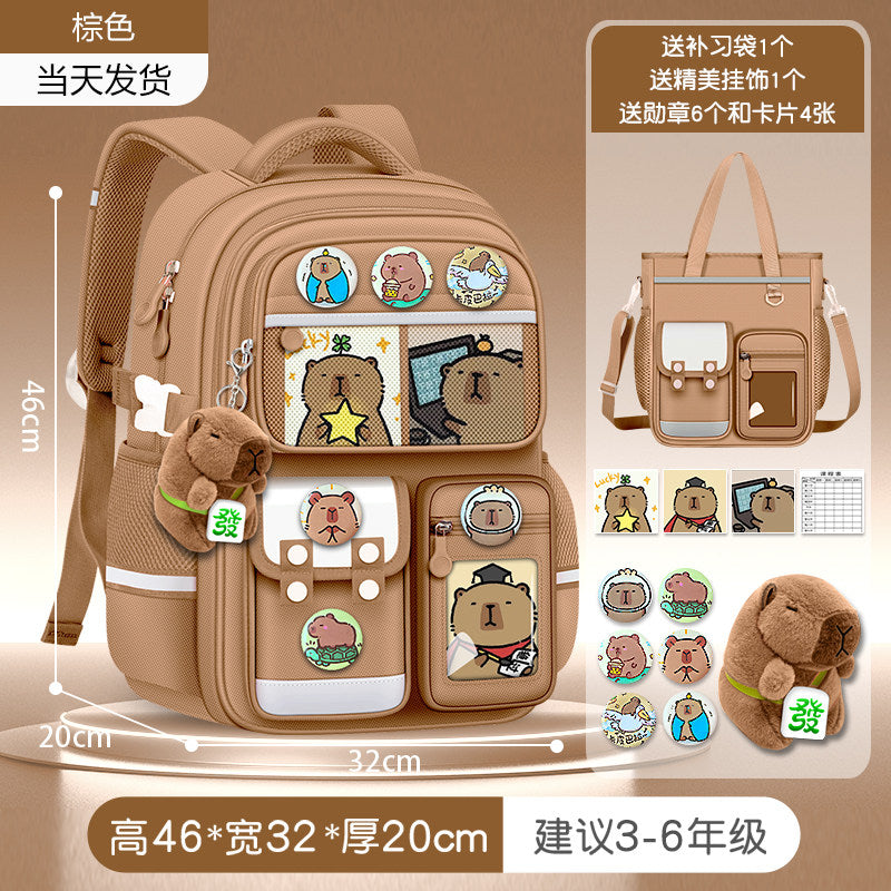 2026 new capybara school bag for elementary school girls ultra-light weight weight protection for boys from grades 1 to 3 to 6