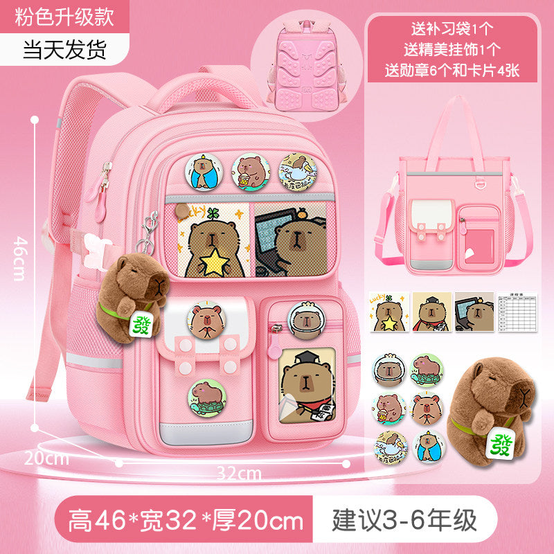 2026 new capybara school bag for elementary school girls ultra-light weight weight protection for boys from grades 1 to 3 to 6