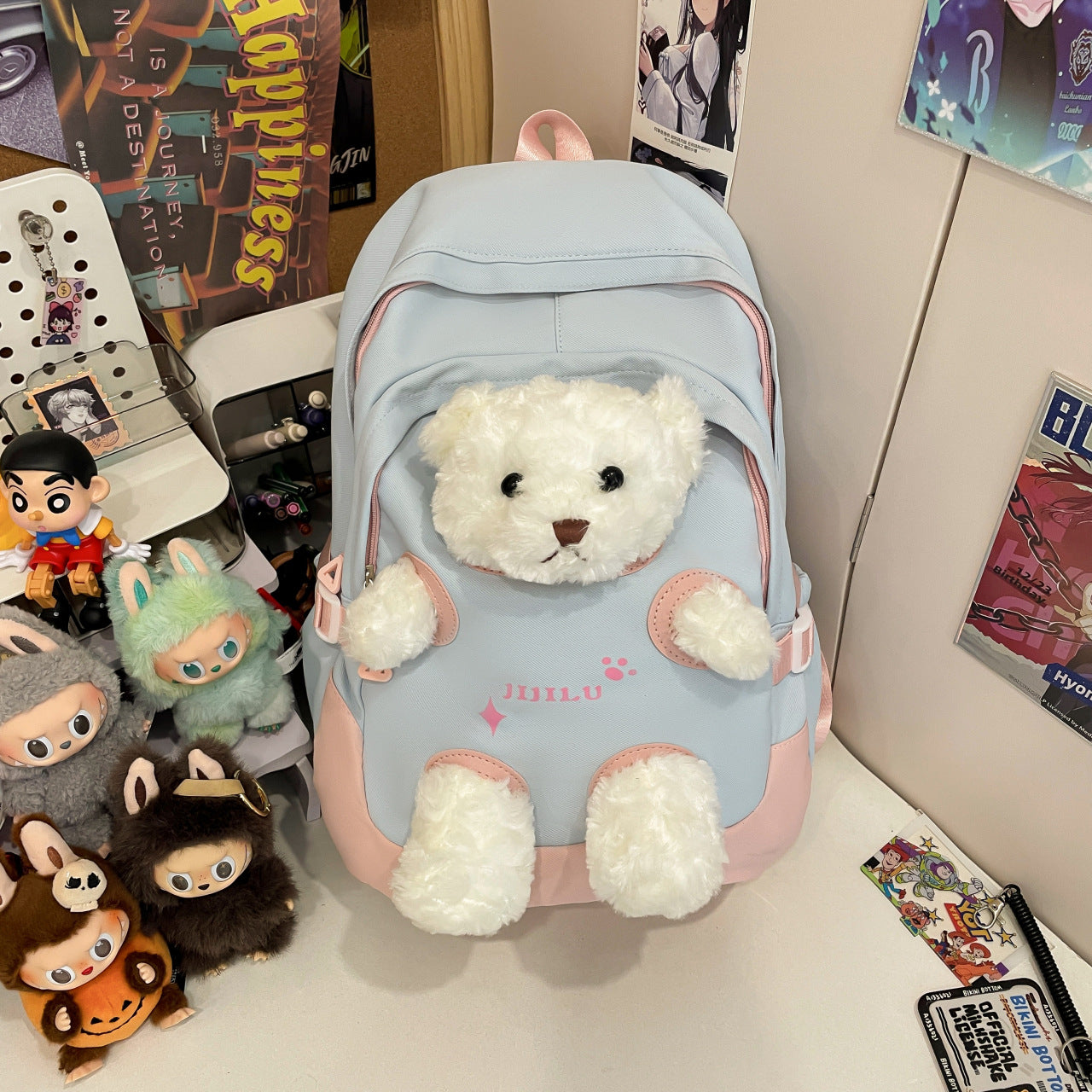 New cute little bear backpack, high-appearance cartoon plush plush plush schoolbag, girls' middle and high school students' backpack