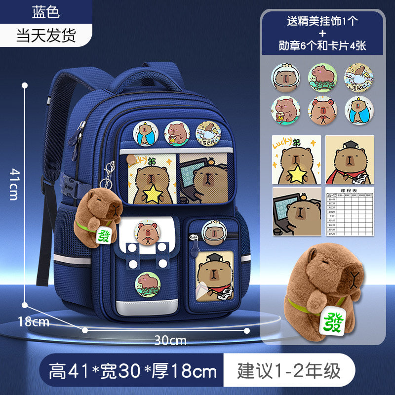 2026 new capybara school bag for elementary school girls ultra-light weight weight protection for boys from grades 1 to 3 to 6