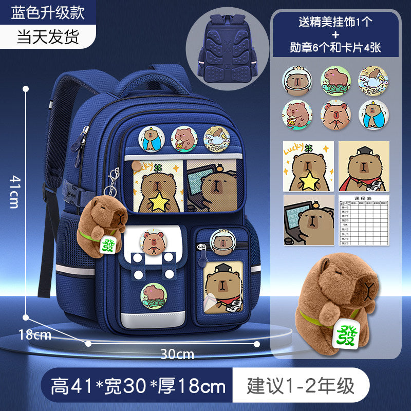 2026 new capybara school bag for elementary school girls ultra-light weight weight protection for boys from grades 1 to 3 to 6