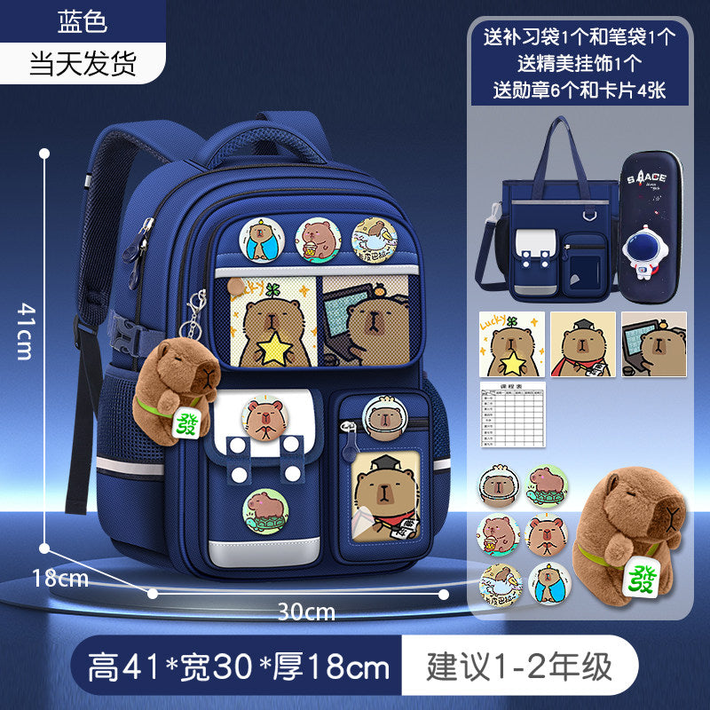 2026 new capybara school bag for elementary school girls ultra-light weight weight protection for boys from grades 1 to 3 to 6