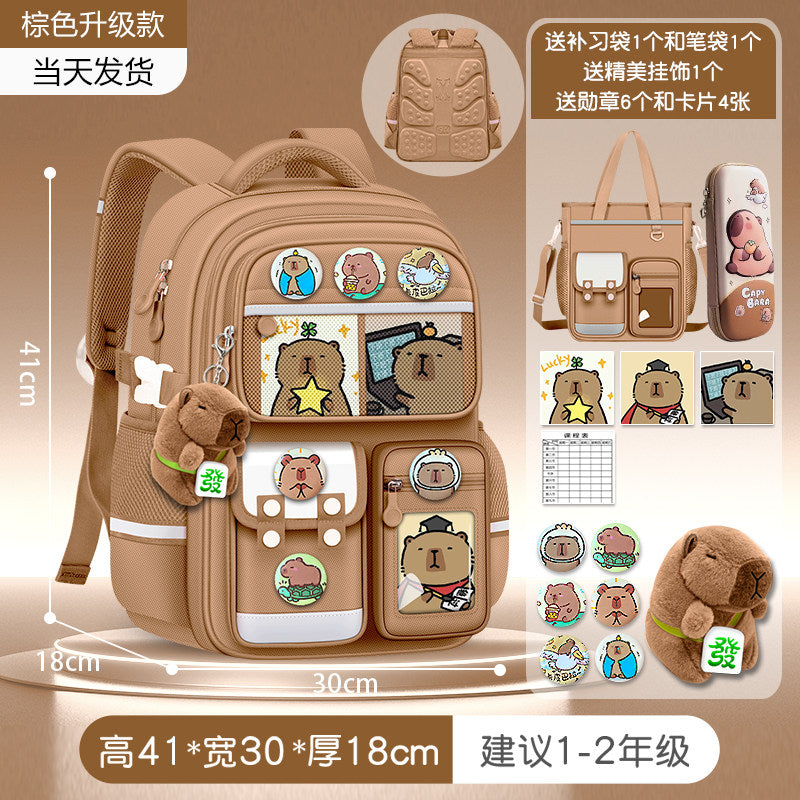 2026 new capybara school bag for elementary school girls ultra-light weight weight protection for boys from grades 1 to 3 to 6