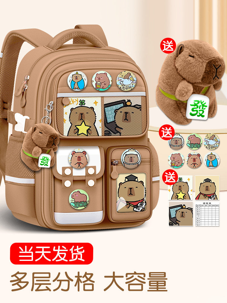 2026 new capybara school bag for elementary school girls ultra-light weight weight protection for boys from grades 1 to 3 to 6