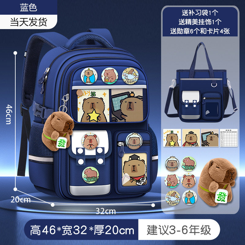 2026 new capybara school bag for elementary school girls ultra-light weight weight protection for boys from grades 1 to 3 to 6
