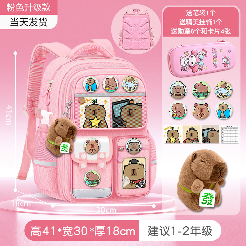 2026 new capybara school bag for elementary school girls ultra-light weight weight protection for boys from grades 1 to 3 to 6