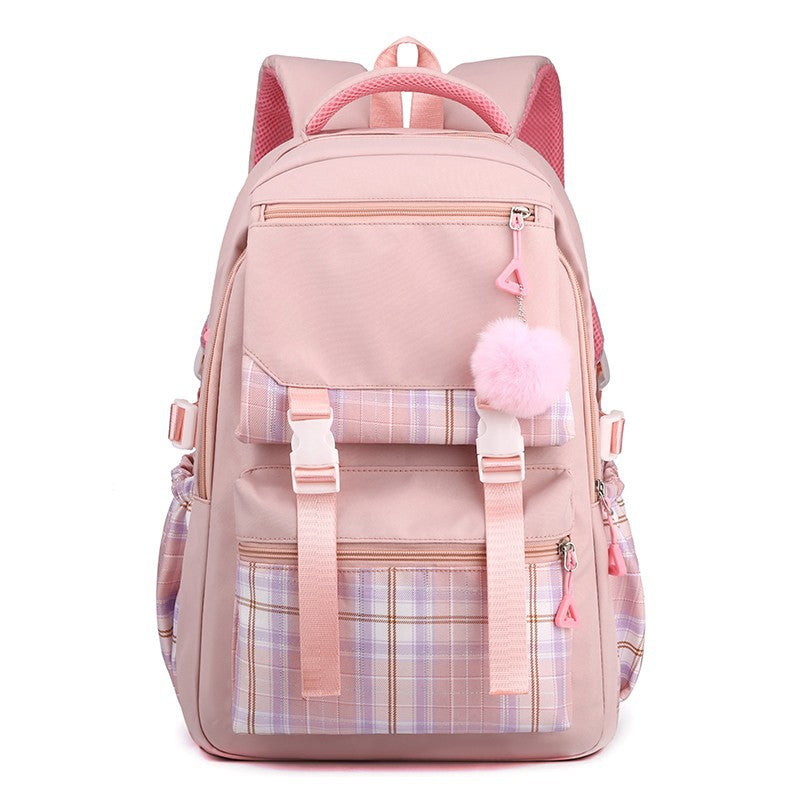New student backpack for women, Korean style forest style fresh middle school student solid color simple multi-layer laptop backpack