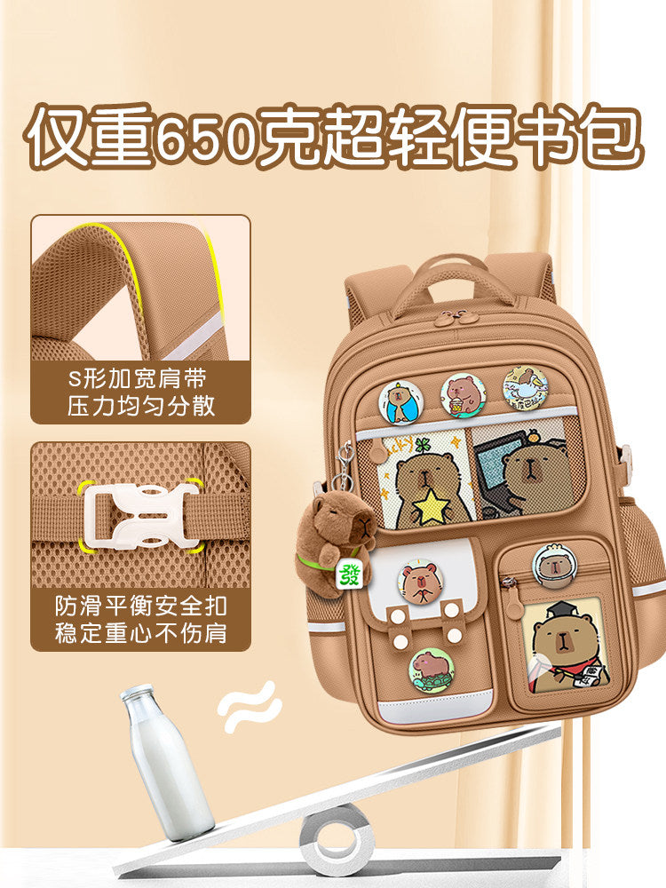 2026 new capybara school bag for elementary school girls ultra-light weight weight protection for boys from grades 1 to 3 to 6