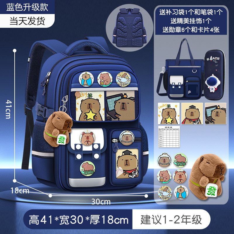 2026 new capybara school bag for elementary school girls ultra-light weight weight protection for boys from grades 1 to 3 to 6