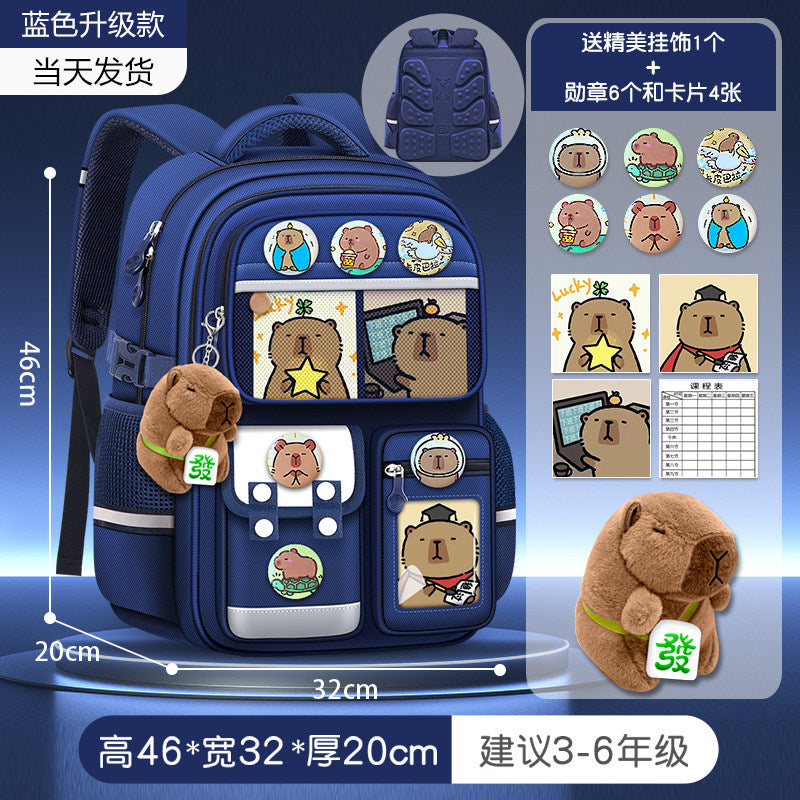 2026 new capybara school bag for elementary school girls ultra-light weight weight protection for boys from grades 1 to 3 to 6