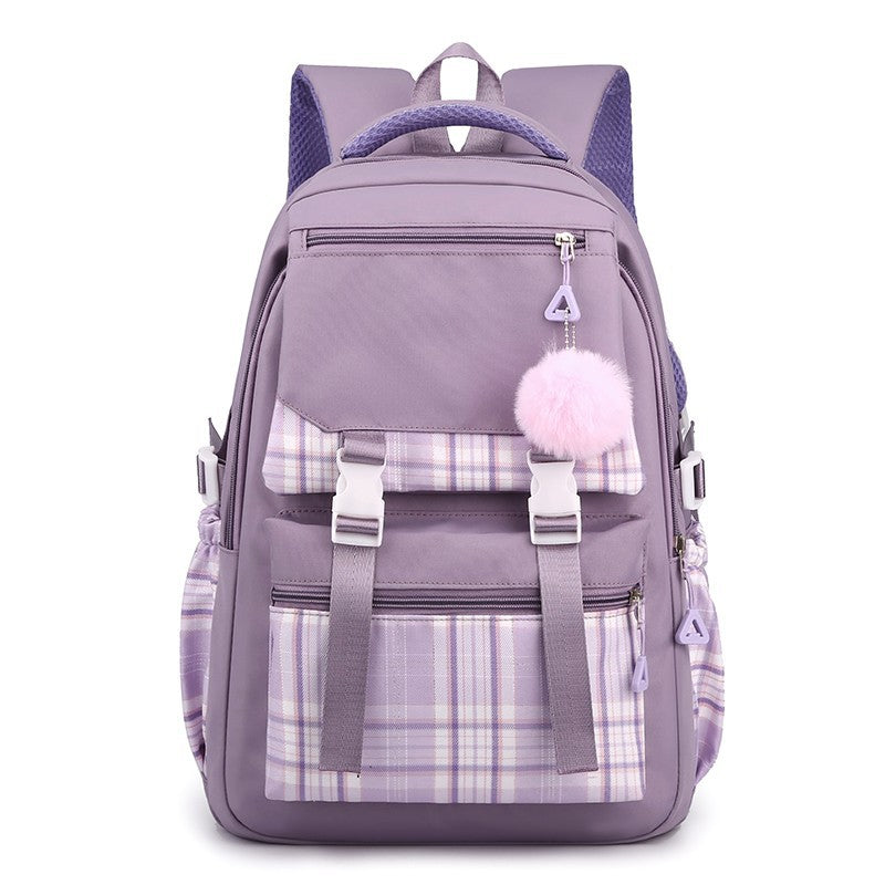 New student backpack for women, Korean style forest style fresh middle school student solid color simple multi-layer laptop backpack