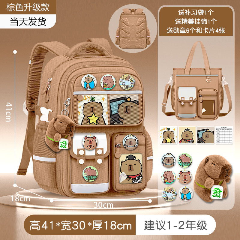2026 new capybara school bag for elementary school girls ultra-light weight weight protection for boys from grades 1 to 3 to 6