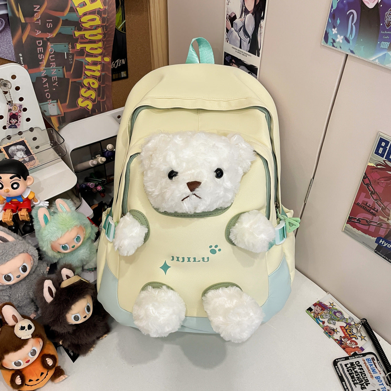 New cute little bear backpack, high-appearance cartoon plush plush plush schoolbag, girls' middle and high school students' backpack