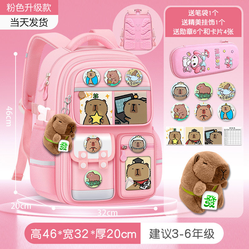 2026 new capybara school bag for elementary school girls ultra-light weight weight protection for boys from grades 1 to 3 to 6