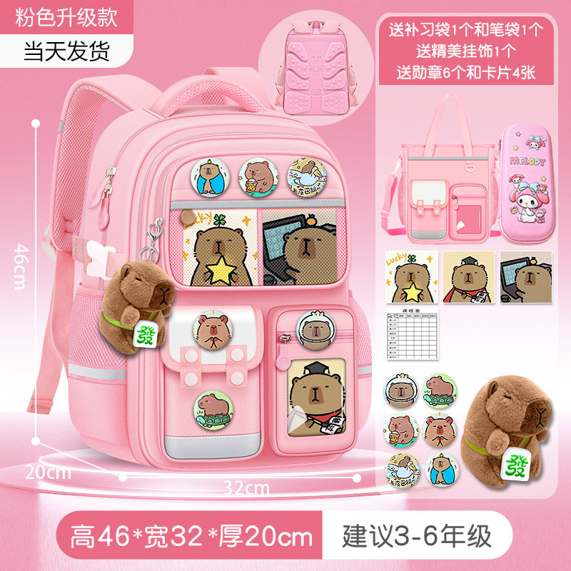 2026 new capybara school bag for elementary school girls ultra-light weight weight protection for boys from grades 1 to 3 to 6