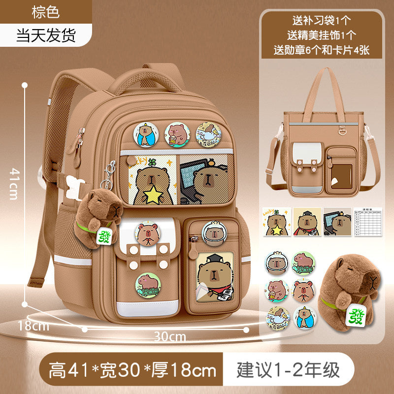 2026 new capybara school bag for elementary school girls ultra-light weight weight protection for boys from grades 1 to 3 to 6