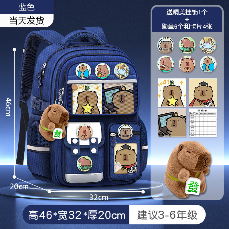 2026 new capybara school bag for elementary school girls ultra-light weight weight protection for boys from grades 1 to 3 to 6
