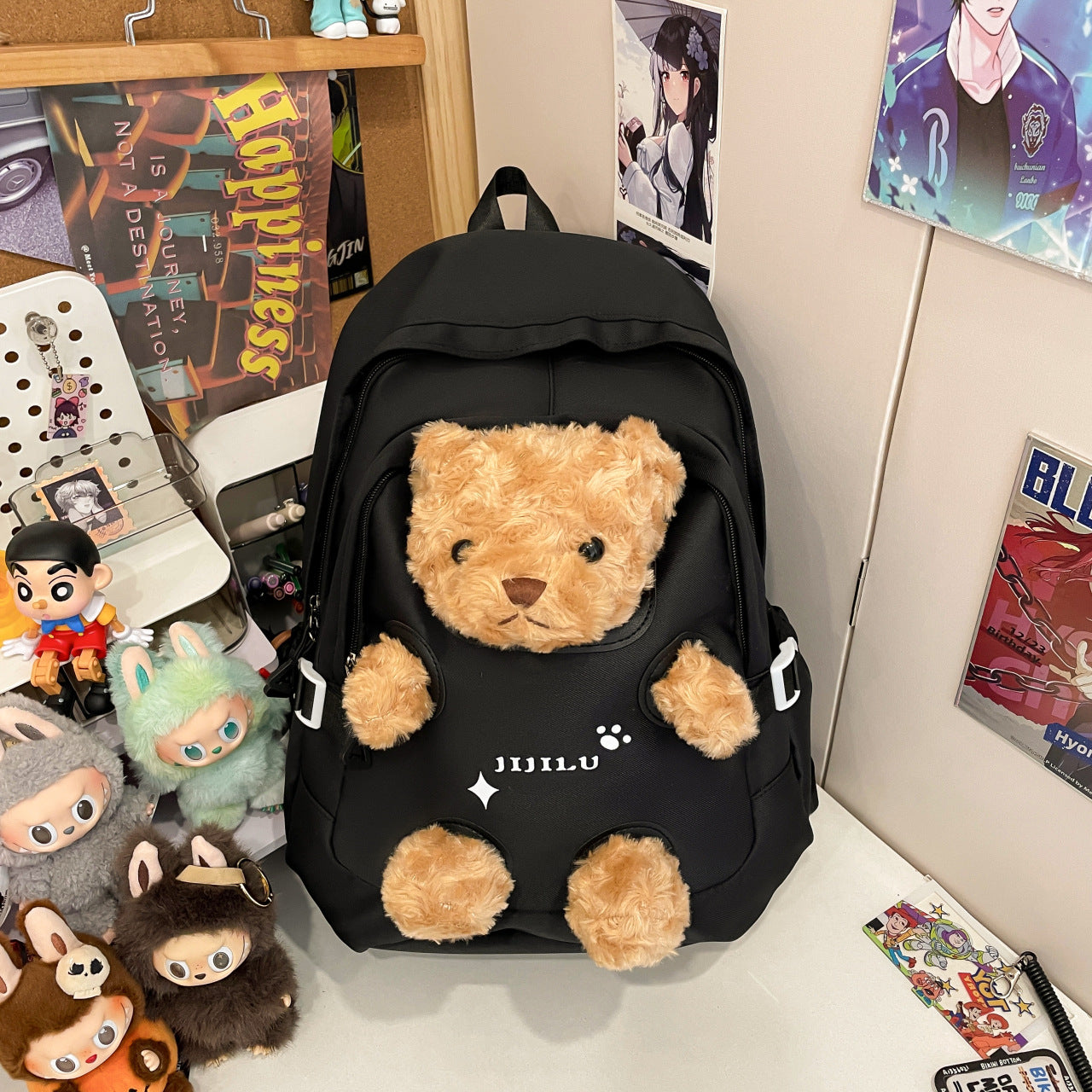 New cute little bear backpack, high-appearance cartoon plush plush plush schoolbag, girls' middle and high school students' backpack