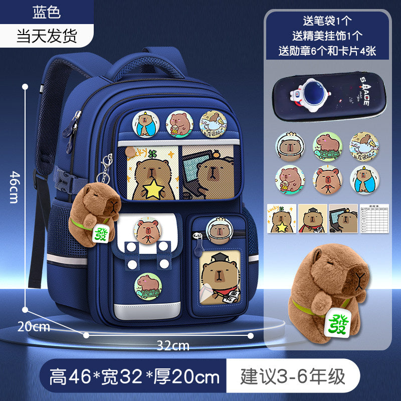 2026 new capybara school bag for elementary school girls ultra-light weight weight protection for boys from grades 1 to 3 to 6