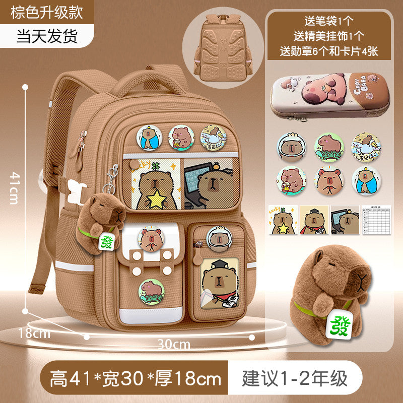 2026 new capybara school bag for elementary school girls ultra-light weight weight protection for boys from grades 1 to 3 to 6