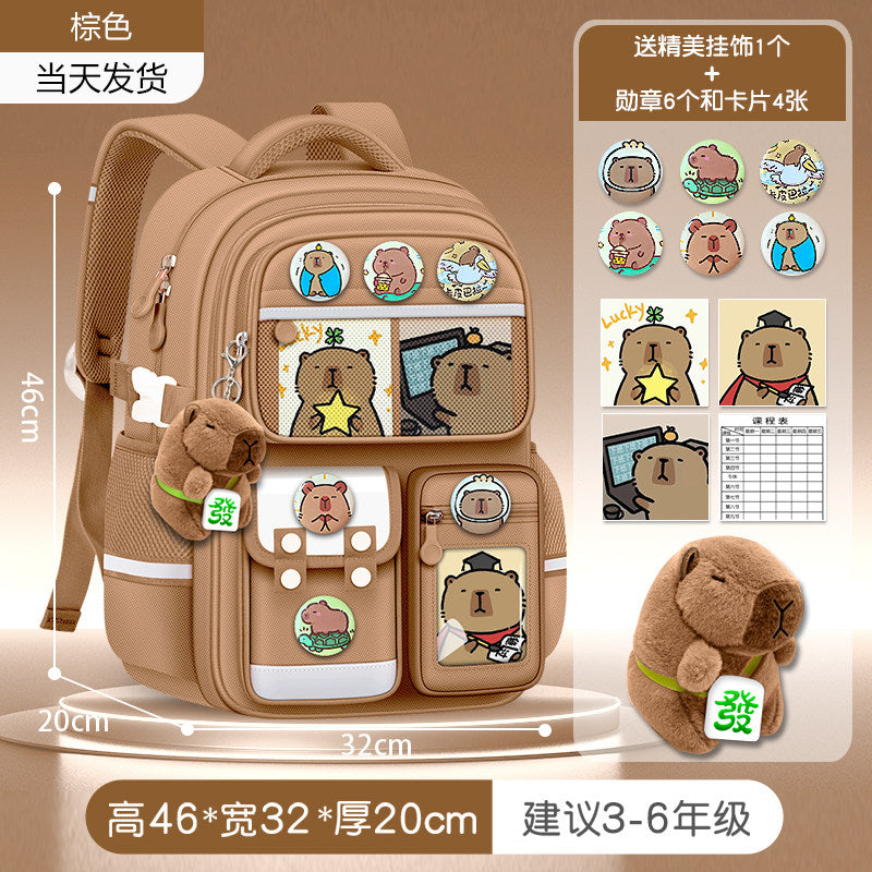2026 new capybara school bag for elementary school girls ultra-light weight weight protection for boys from grades 1 to 3 to 6