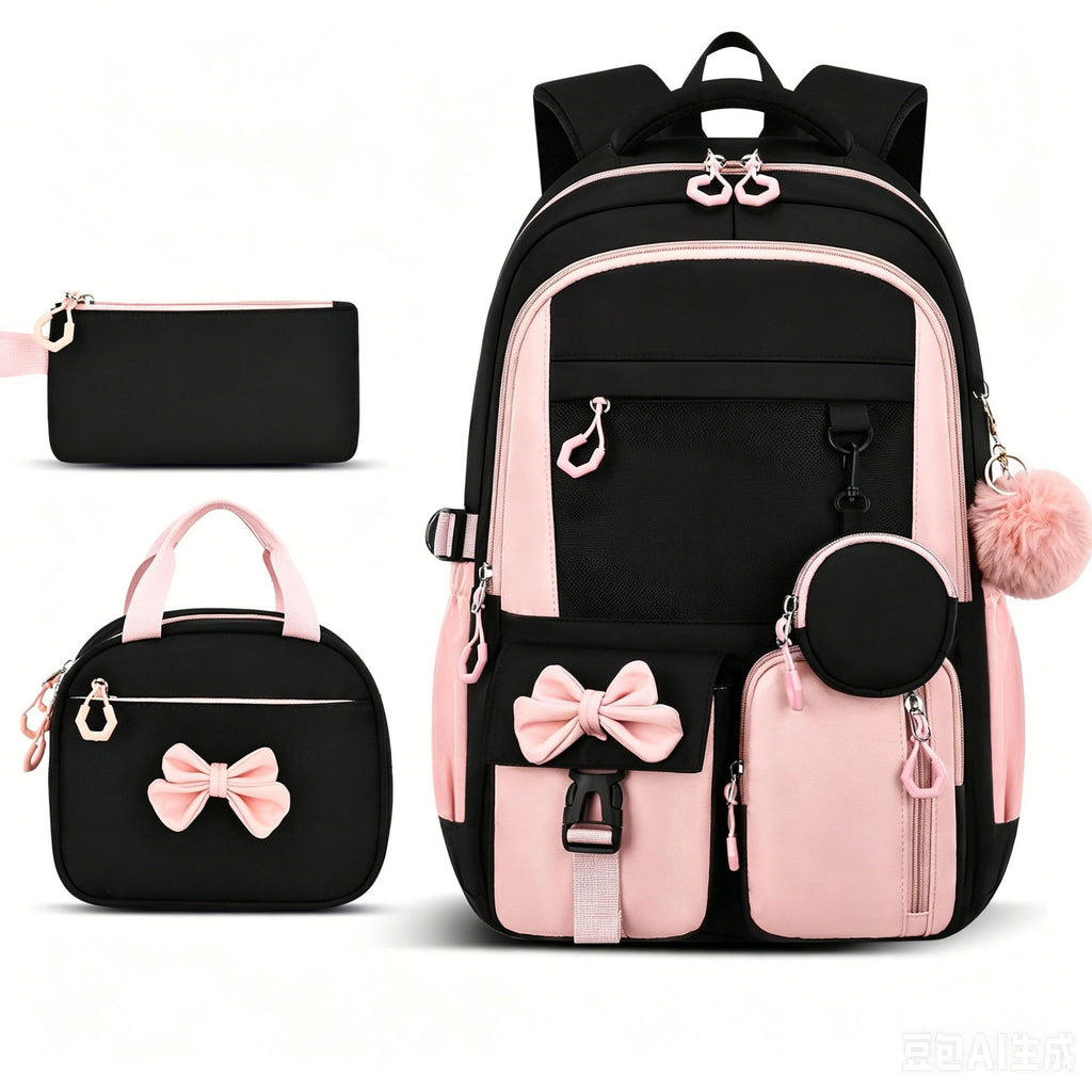 Cross-border new school backpack, high-value backpack, simple factory three-piece backpack, backpack, lunch bag, pen