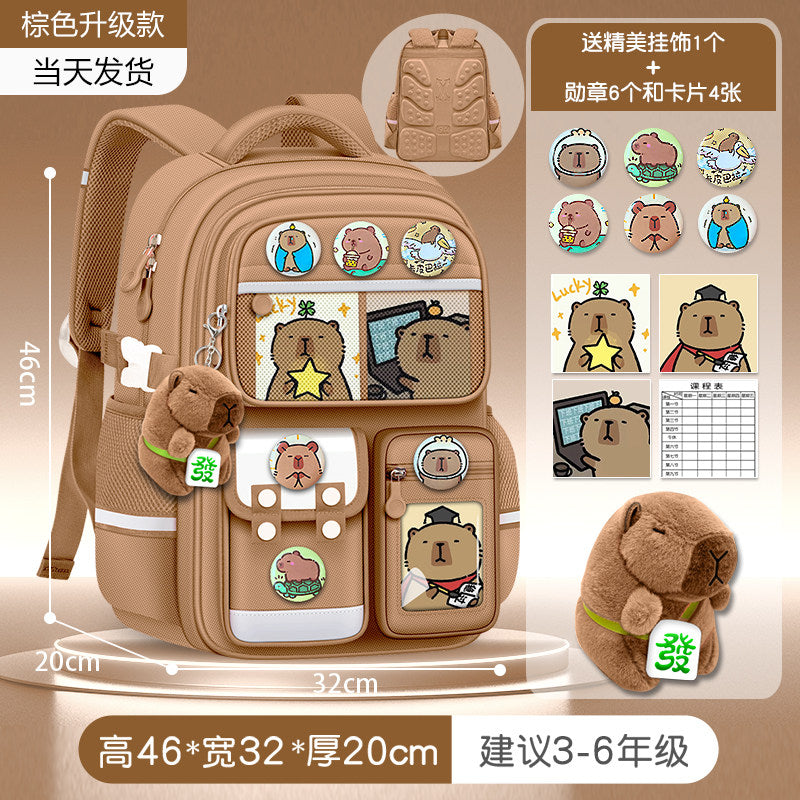 2026 new capybara school bag for elementary school girls ultra-light weight weight protection for boys from grades 1 to 3 to 6