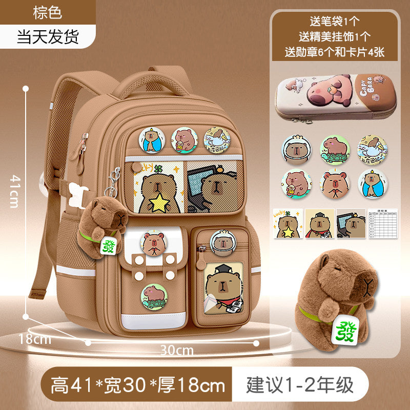 2026 new capybara school bag for elementary school girls ultra-light weight weight protection for boys from grades 1 to 3 to 6