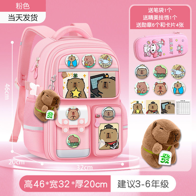 2026 new capybara school bag for elementary school girls ultra-light weight weight protection for boys from grades 1 to 3 to 6