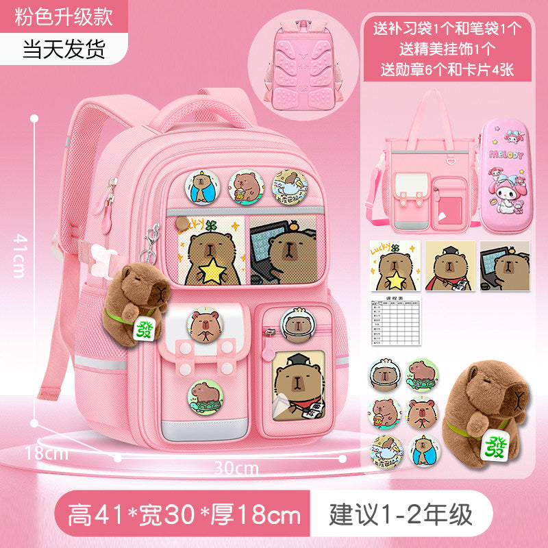 2026 new capybara school bag for elementary school girls ultra-light weight weight protection for boys from grades 1 to 3 to 6