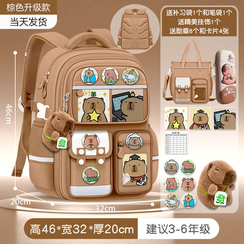 2026 new capybara school bag for elementary school girls ultra-light weight weight protection for boys from grades 1 to 3 to 6