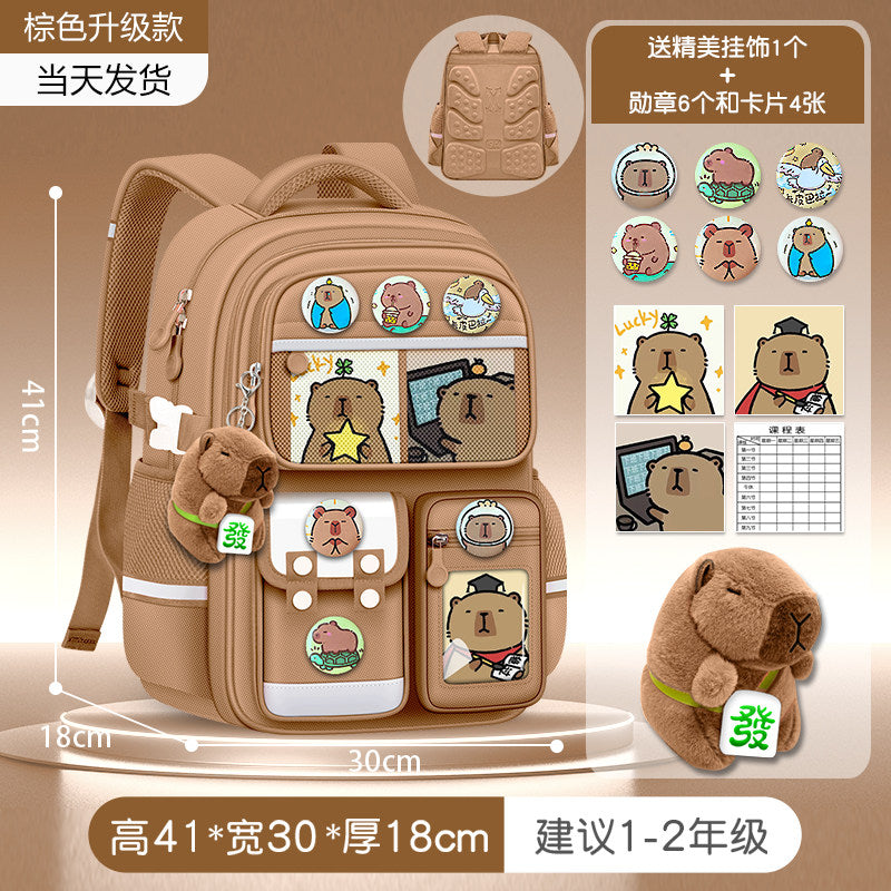 2026 new capybara school bag for elementary school girls ultra-light weight weight protection for boys from grades 1 to 3 to 6