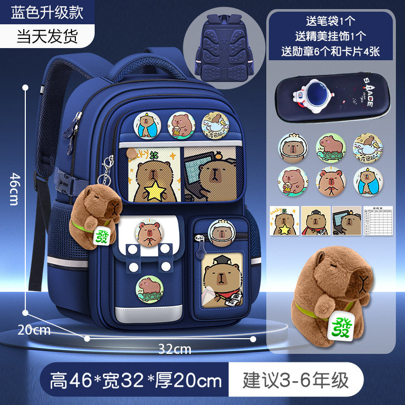 2026 new capybara school bag for elementary school girls ultra-light weight weight protection for boys from grades 1 to 3 to 6