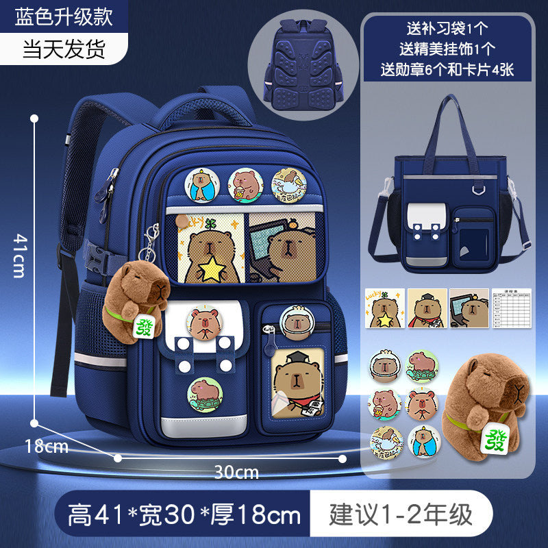 2026 new capybara school bag for elementary school girls ultra-light weight weight protection for boys from grades 1 to 3 to 6