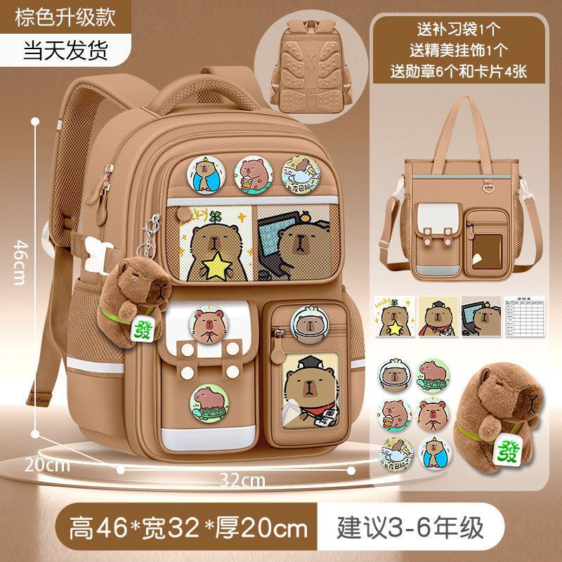 2026 new capybara school bag for elementary school girls ultra-light weight weight protection for boys from grades 1 to 3 to 6