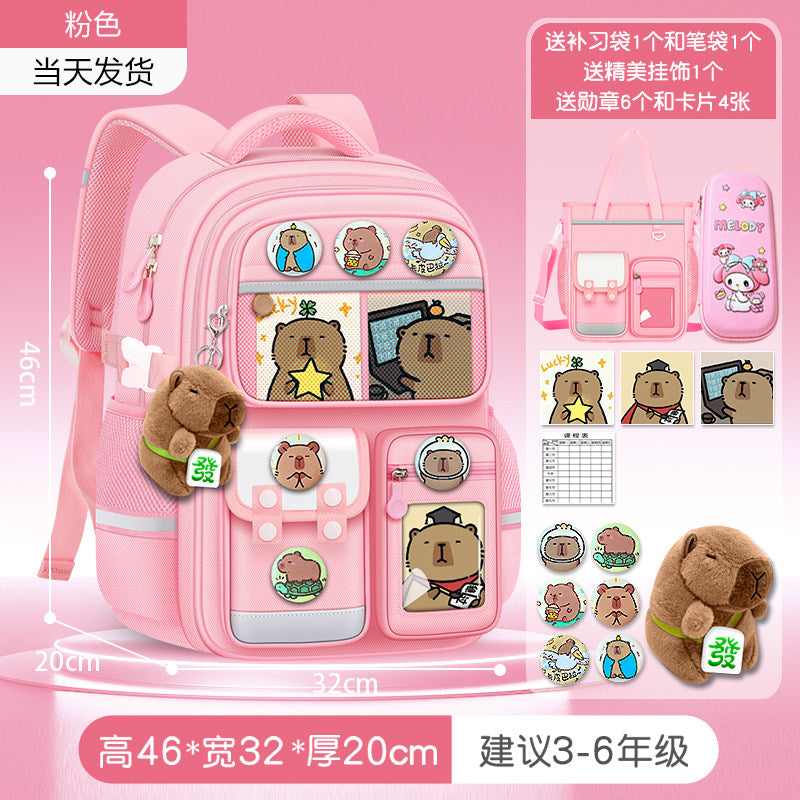 2026 new capybara school bag for elementary school girls ultra-light weight weight protection for boys from grades 1 to 3 to 6