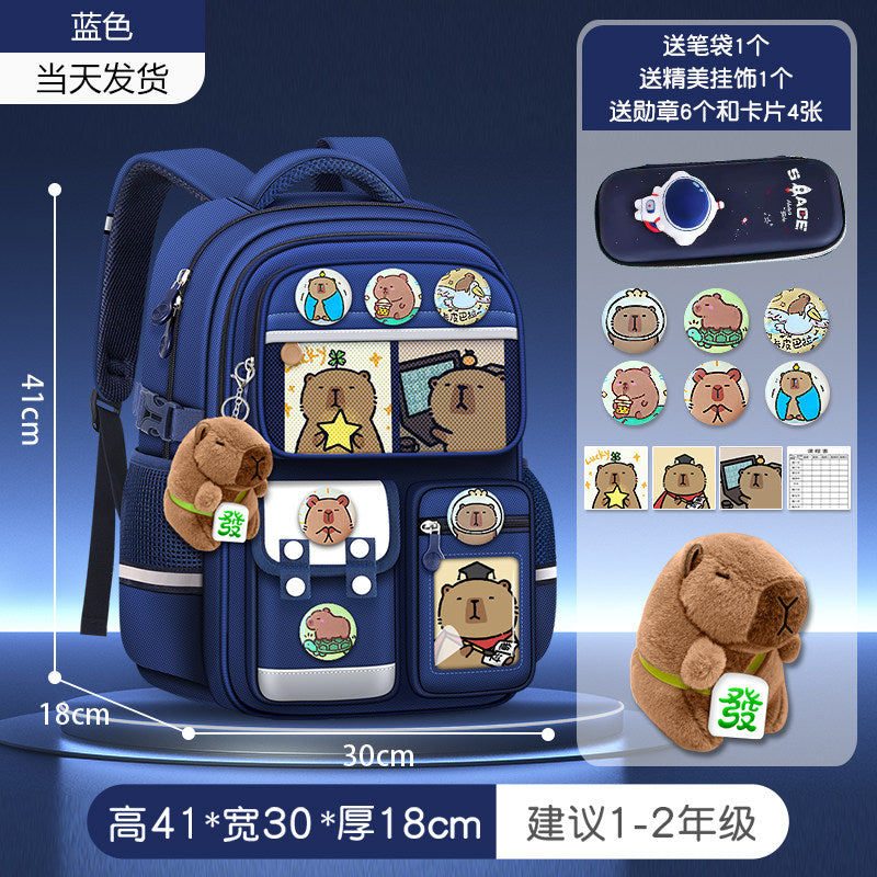 2026 new capybara school bag for elementary school girls ultra-light weight weight protection for boys from grades 1 to 3 to 6