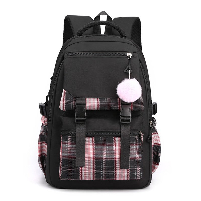 New student backpack for women, Korean style forest style fresh middle school student solid color simple multi-layer laptop backpack