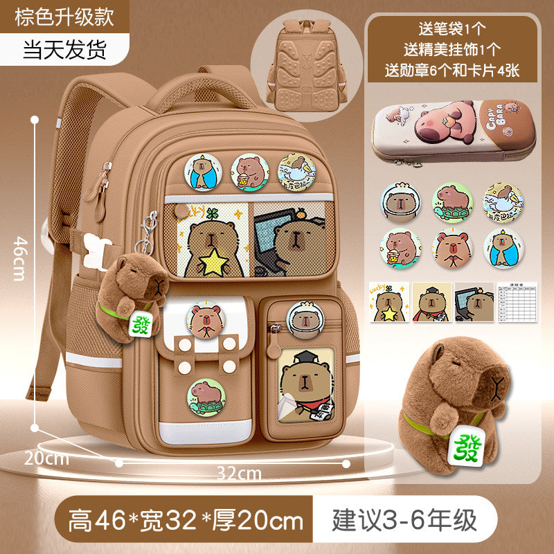 2026 new capybara school bag for elementary school girls ultra-light weight weight protection for boys from grades 1 to 3 to 6